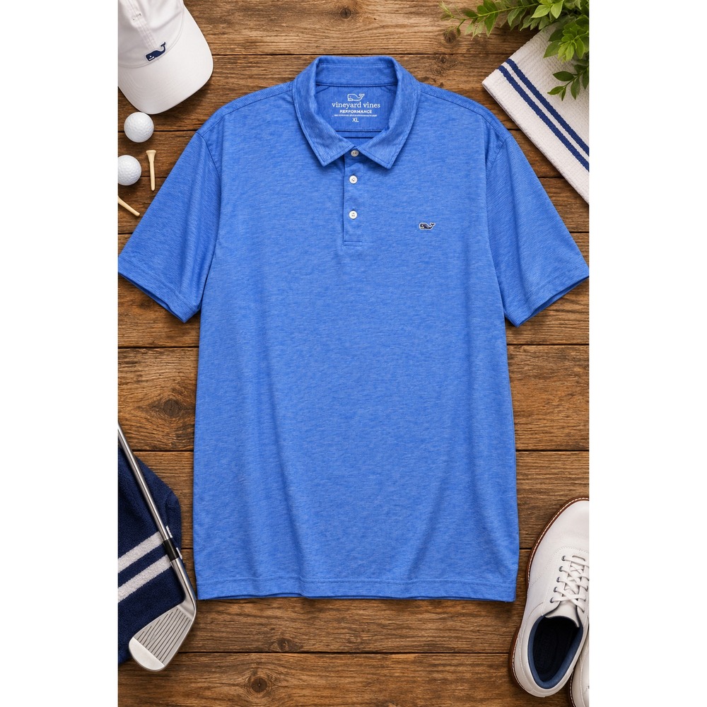 Vineyard Vines Men's Performance Striped Polo Shirt Golf Sport, Blue, XLarge